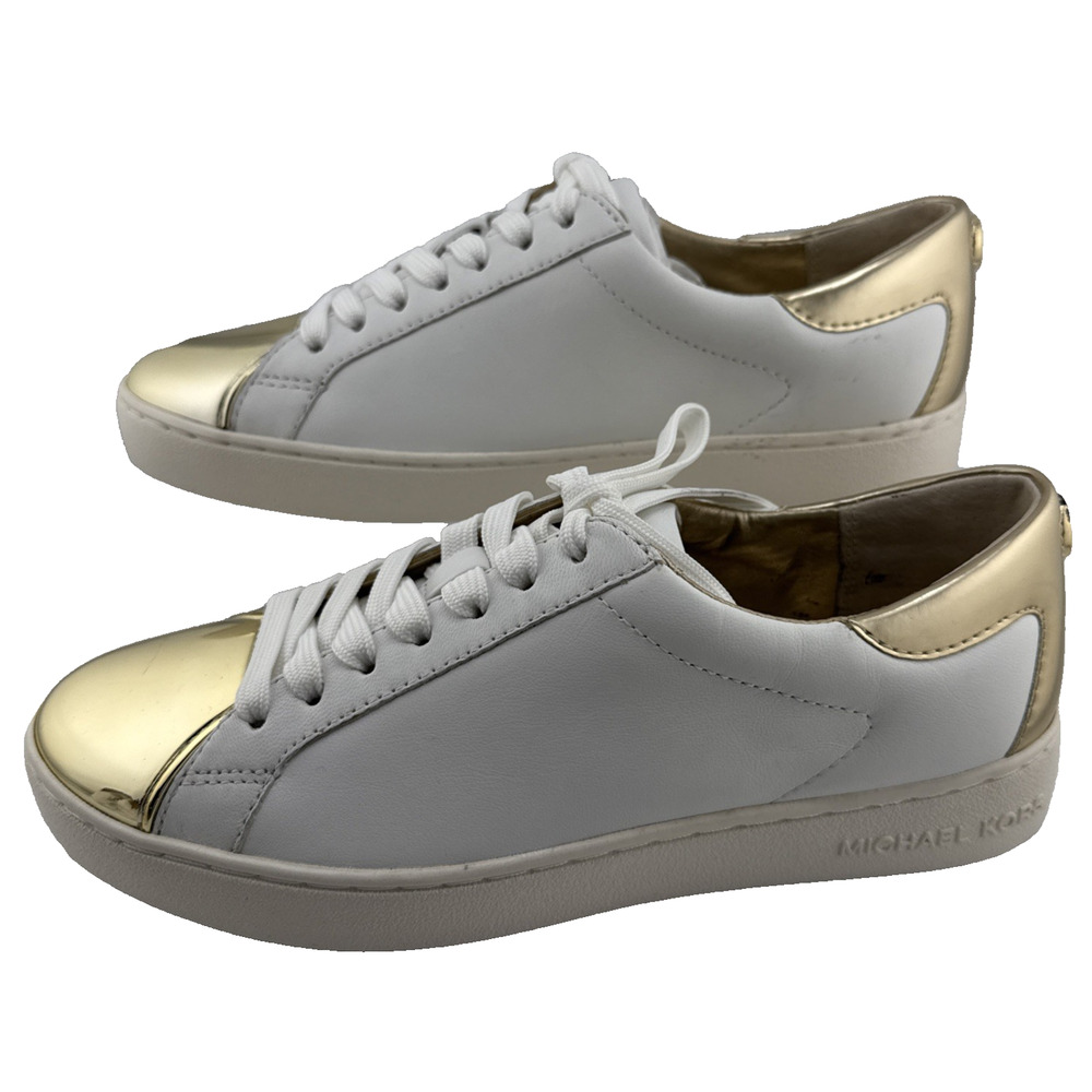 Michael Kors Frankie Stripe White & Gold Leather‎ Shoes Women Size 5 NWOB